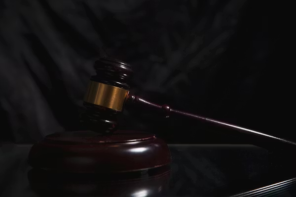Wooden gavel resting on a dark surface